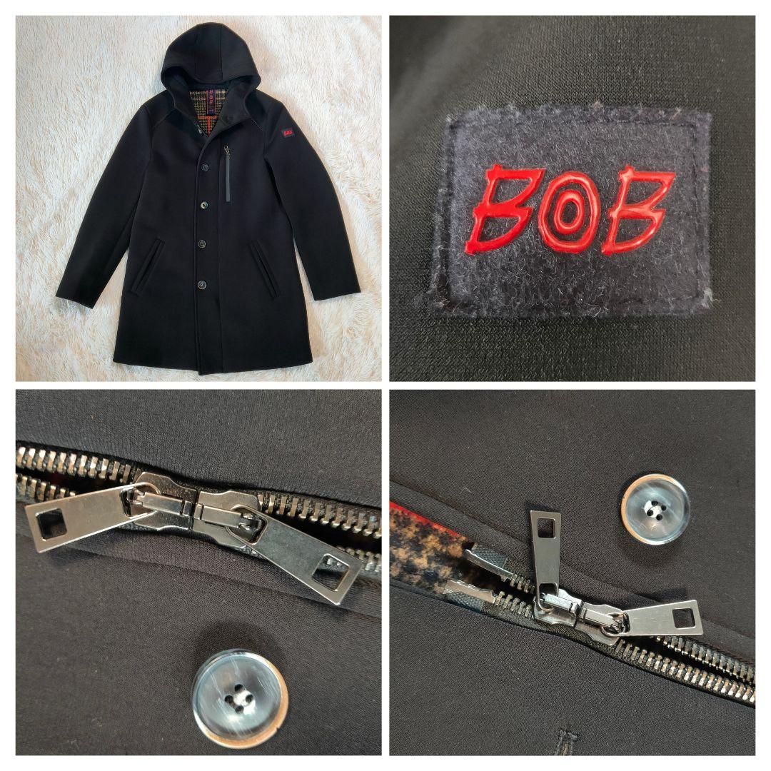 BOB ボンディングコート 大きいサイズ フーデットコート チェック ブラック