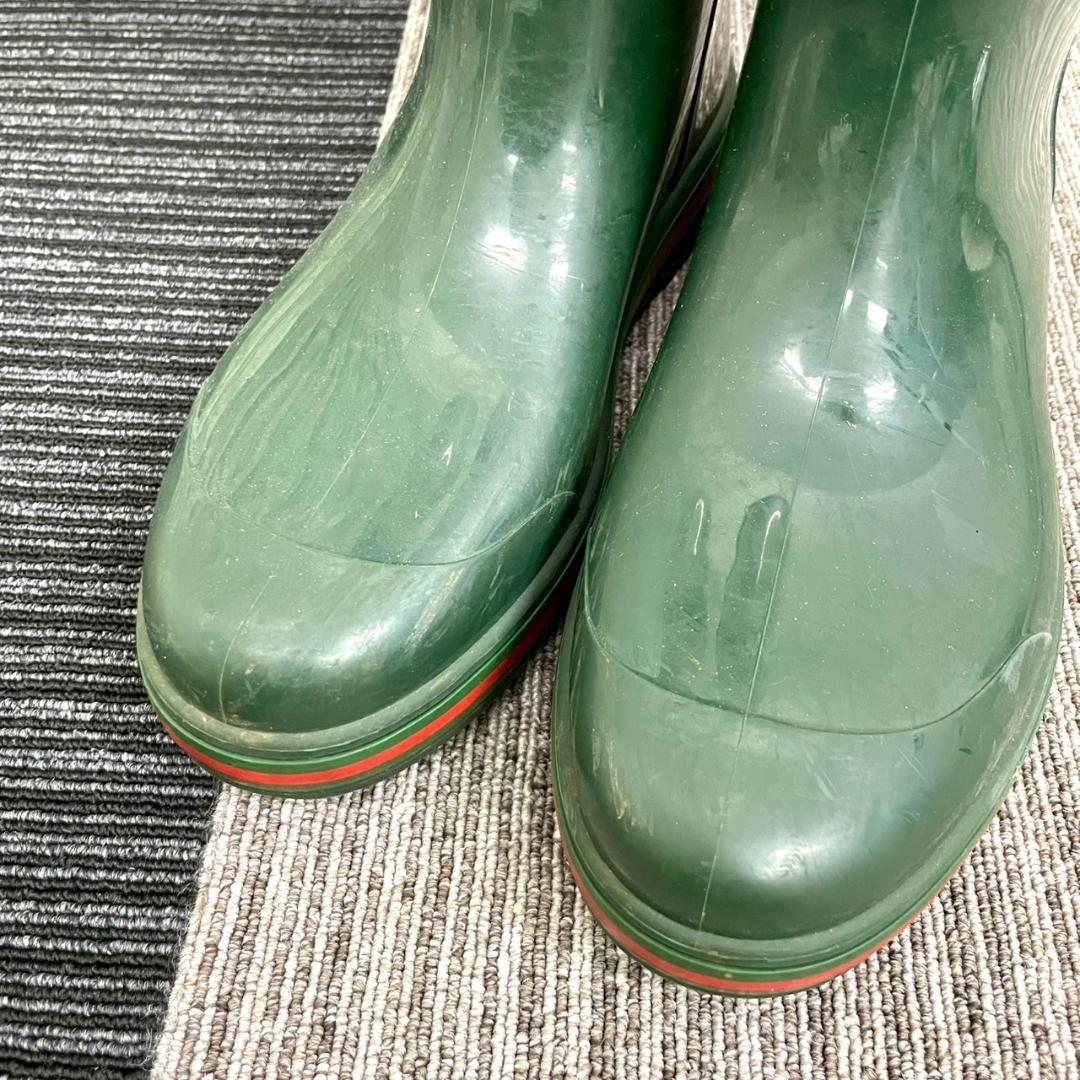 GUCCI　グッチ　レインブーツ　GG　シェリーライン　グリーン