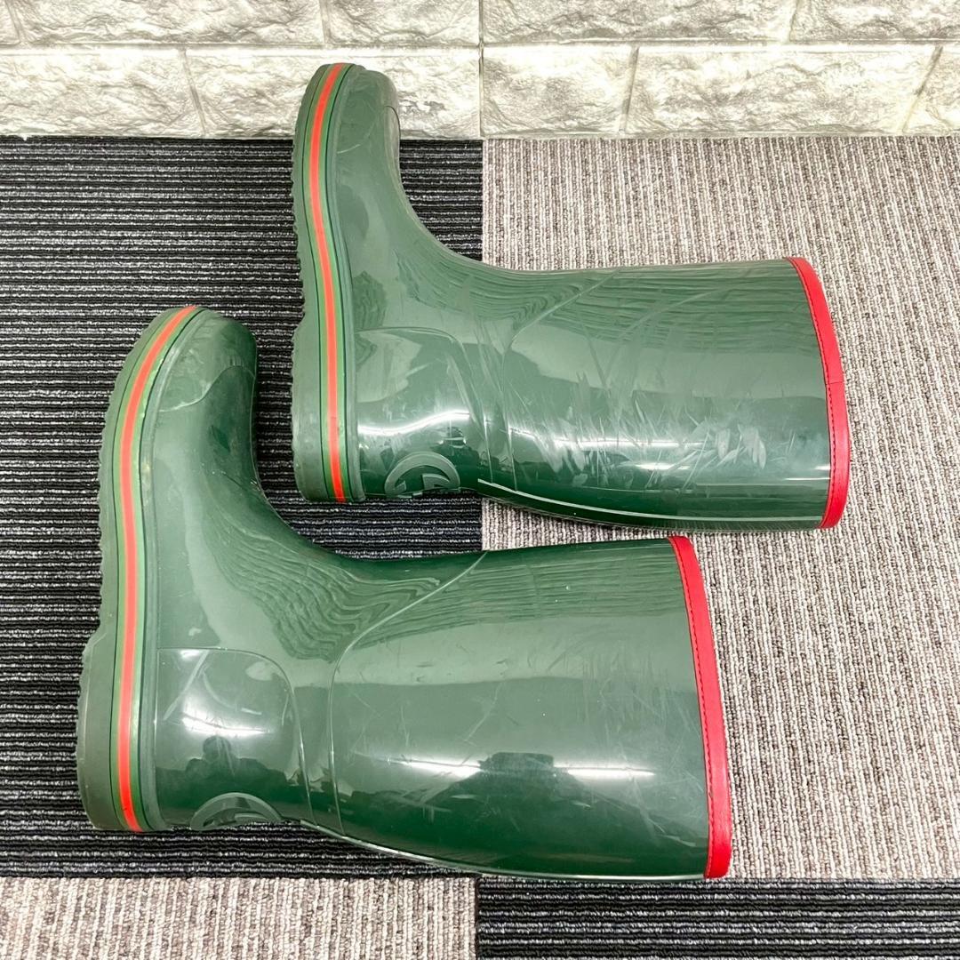 GUCCI　グッチ　レインブーツ　GG　シェリーライン　グリーン