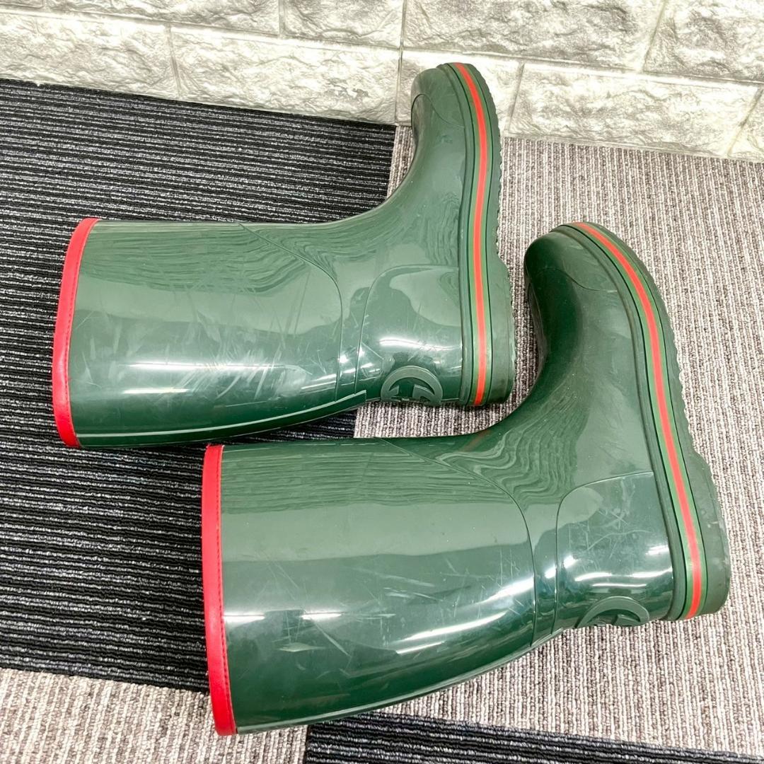 GUCCI　グッチ　レインブーツ　GG　シェリーライン　グリーン
