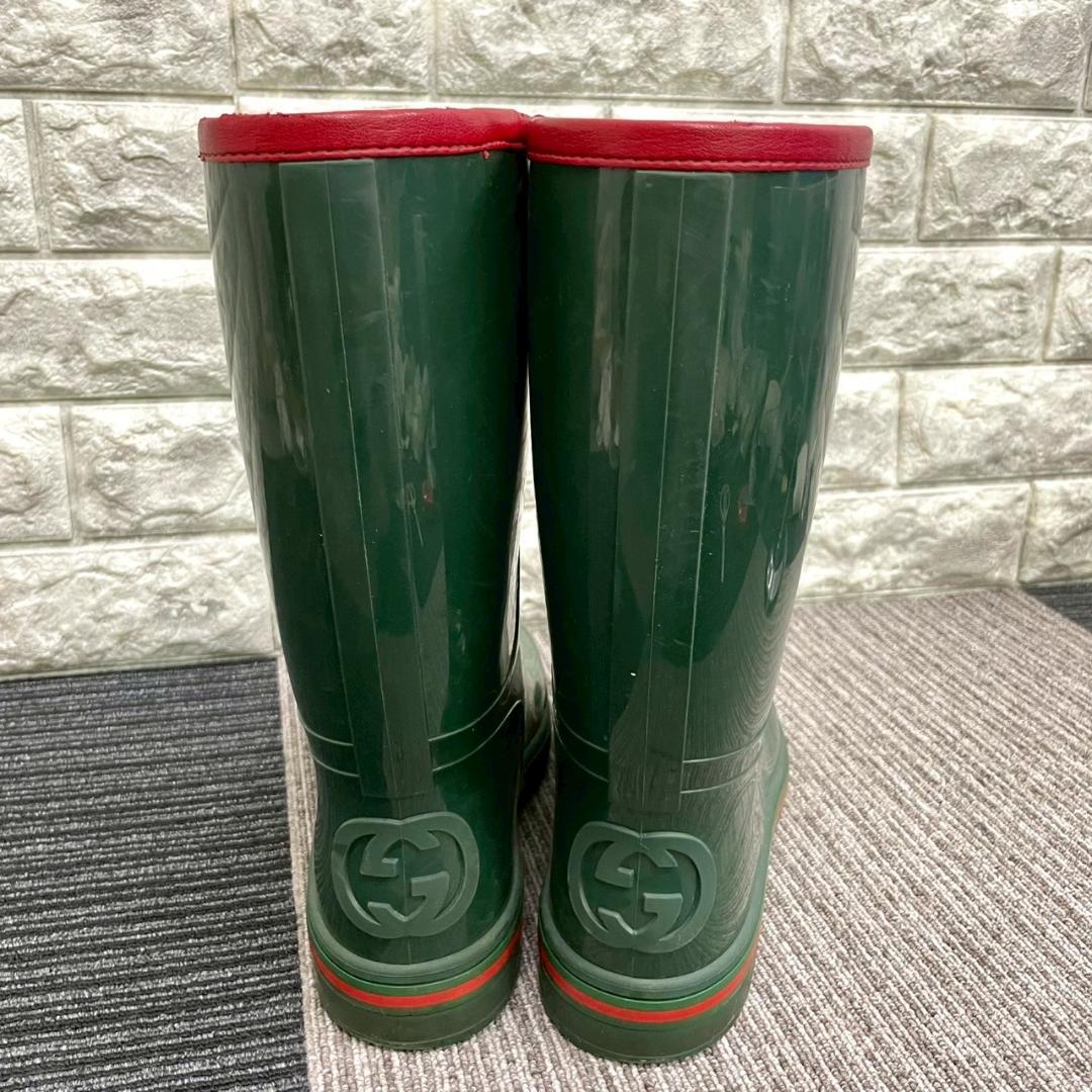 GUCCI　グッチ　レインブーツ　GG　シェリーライン　グリーン