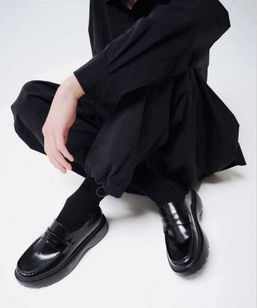 fillin ローファー ブラック 25 厚底 レザー 黒