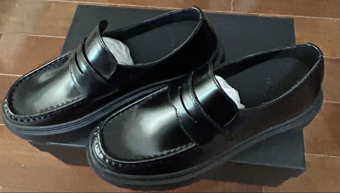 fillin ローファー ブラック 25 厚底 レザー 黒