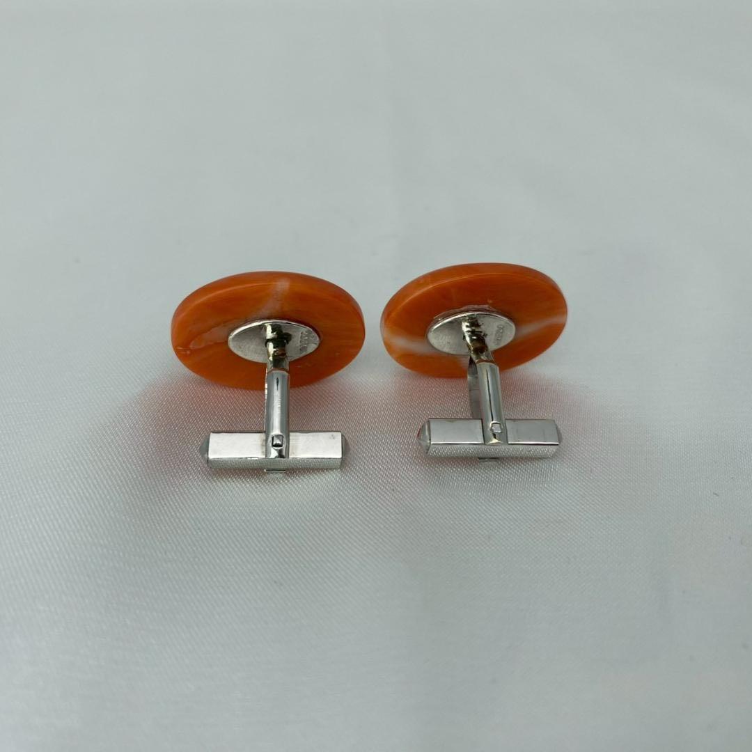 珊瑚 カフスボタンK14WG Pt900