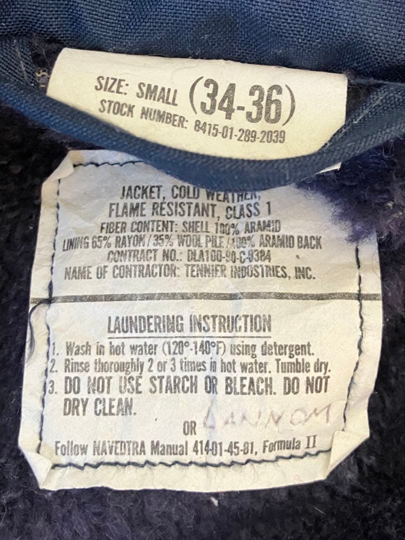 実物90s US NAVY アラミドデッキジャケット　サイズ34〜36