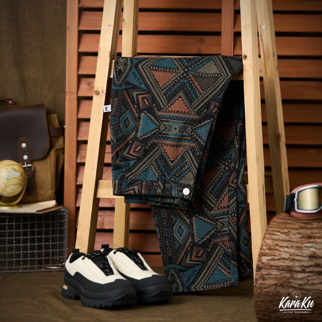 KARAKUエスニック調ナバホ総柄デニムテーラードジャケット＆パンツセットアップ