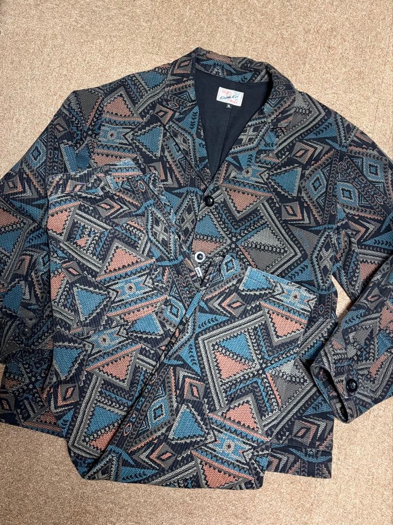 KARAKUエスニック調ナバホ総柄デニムテーラードジャケット＆パンツセットアップ