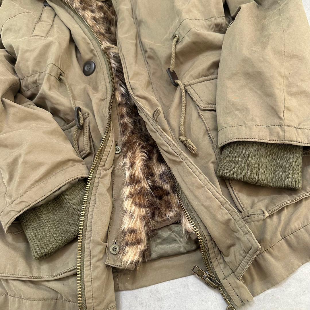 平成ギャル y2k　ヒョウ柄　リアルファー付きミニタリーモッズコート　グランジ