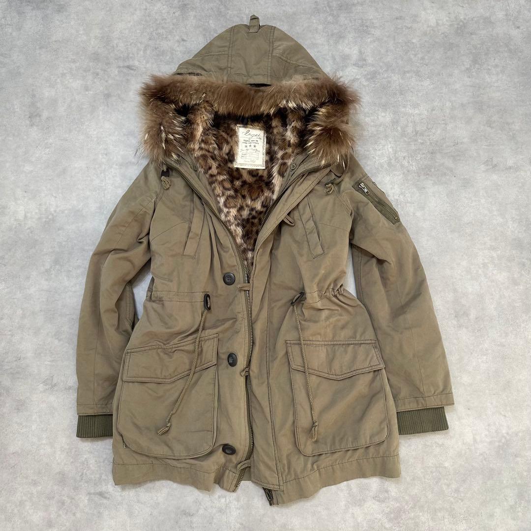 平成ギャル y2k　ヒョウ柄　リアルファー付きミニタリーモッズコート　グランジ