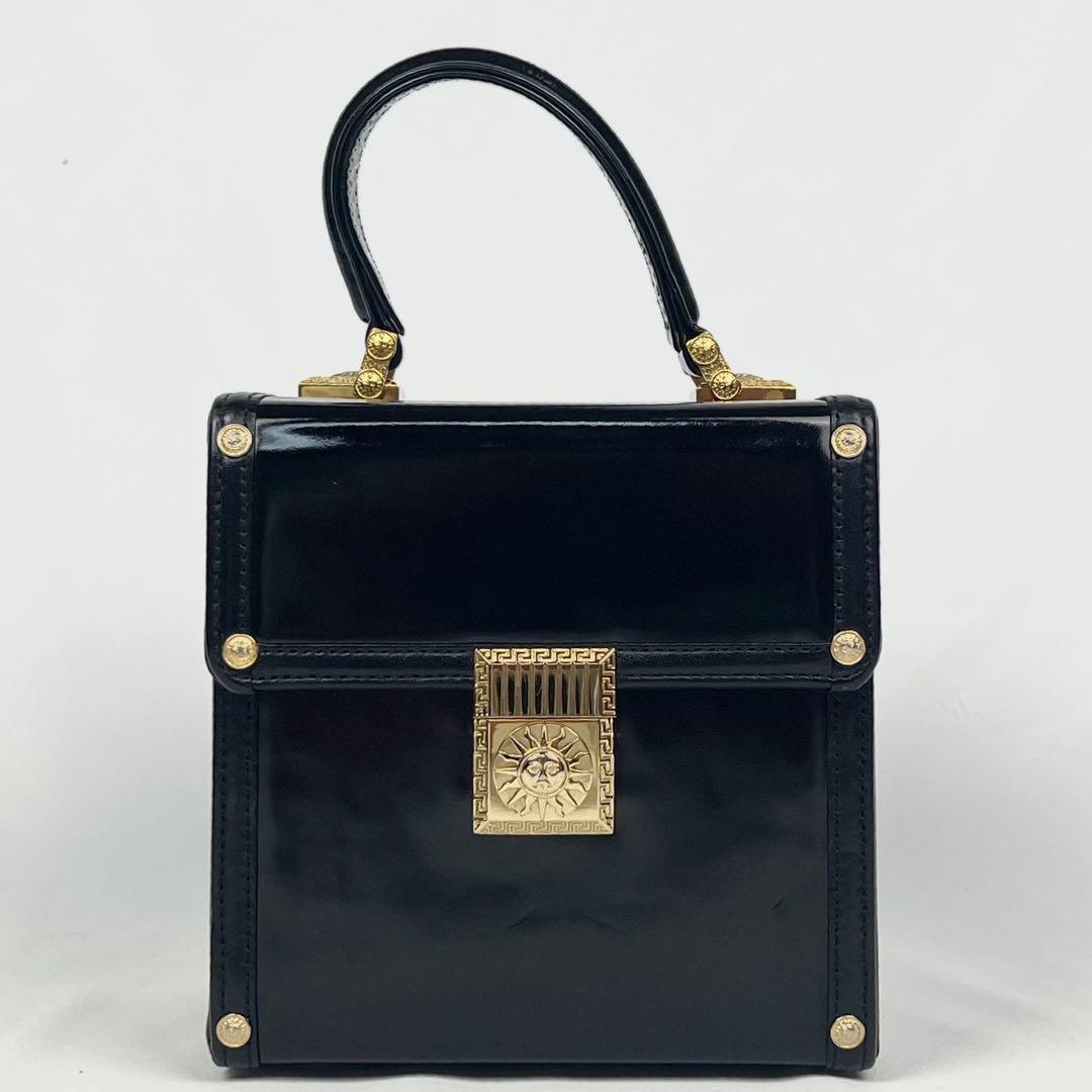 美品 VERSACE ヴェルサーチ バニティ ハンドバッグ サンバースト レザー