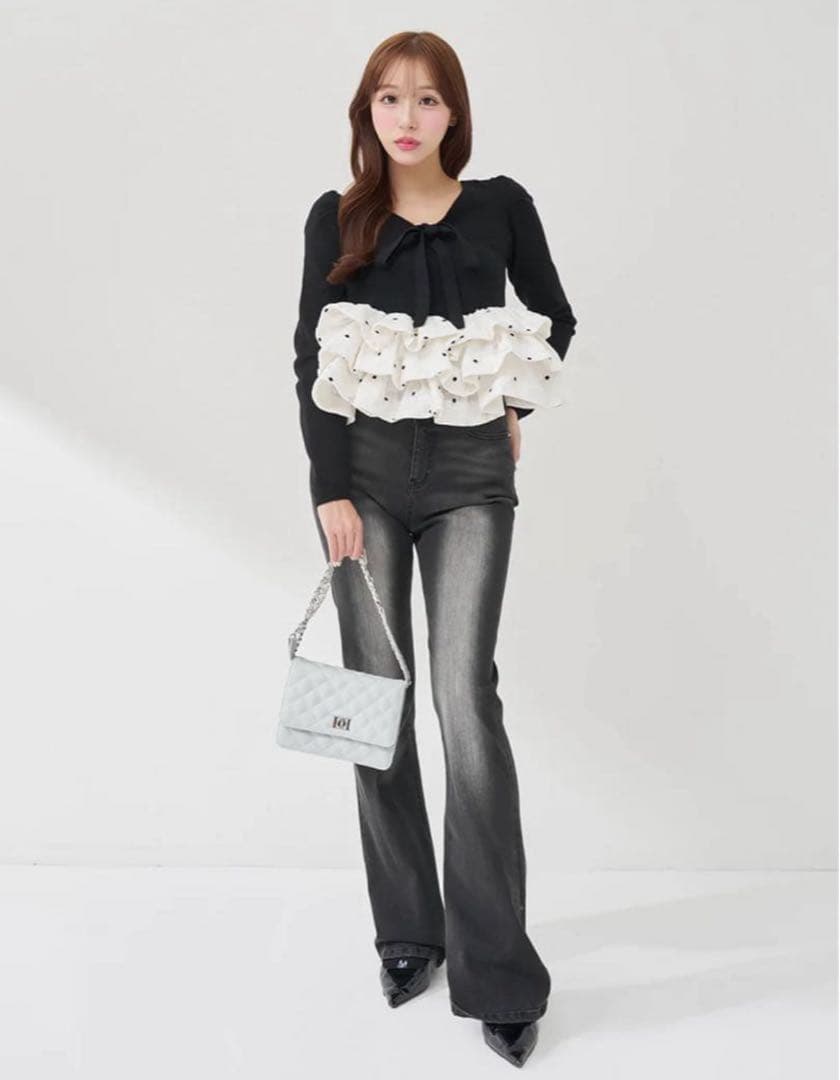 ボリュームフレアニットチュニック ダーリッチ ブラック