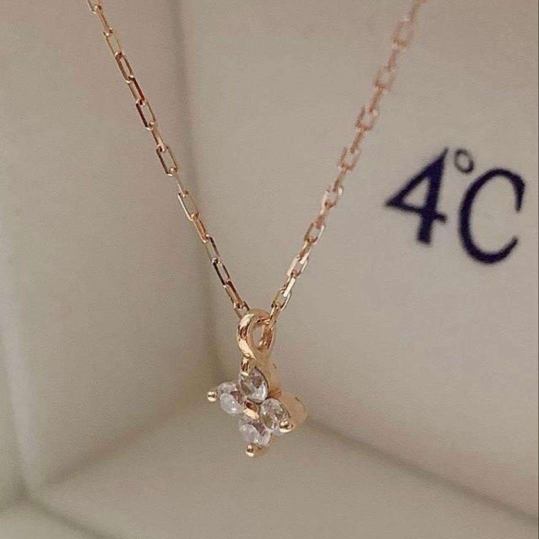 4℃ K10 キュービックジルコニア ネックレス ピンクゴールド フラワー