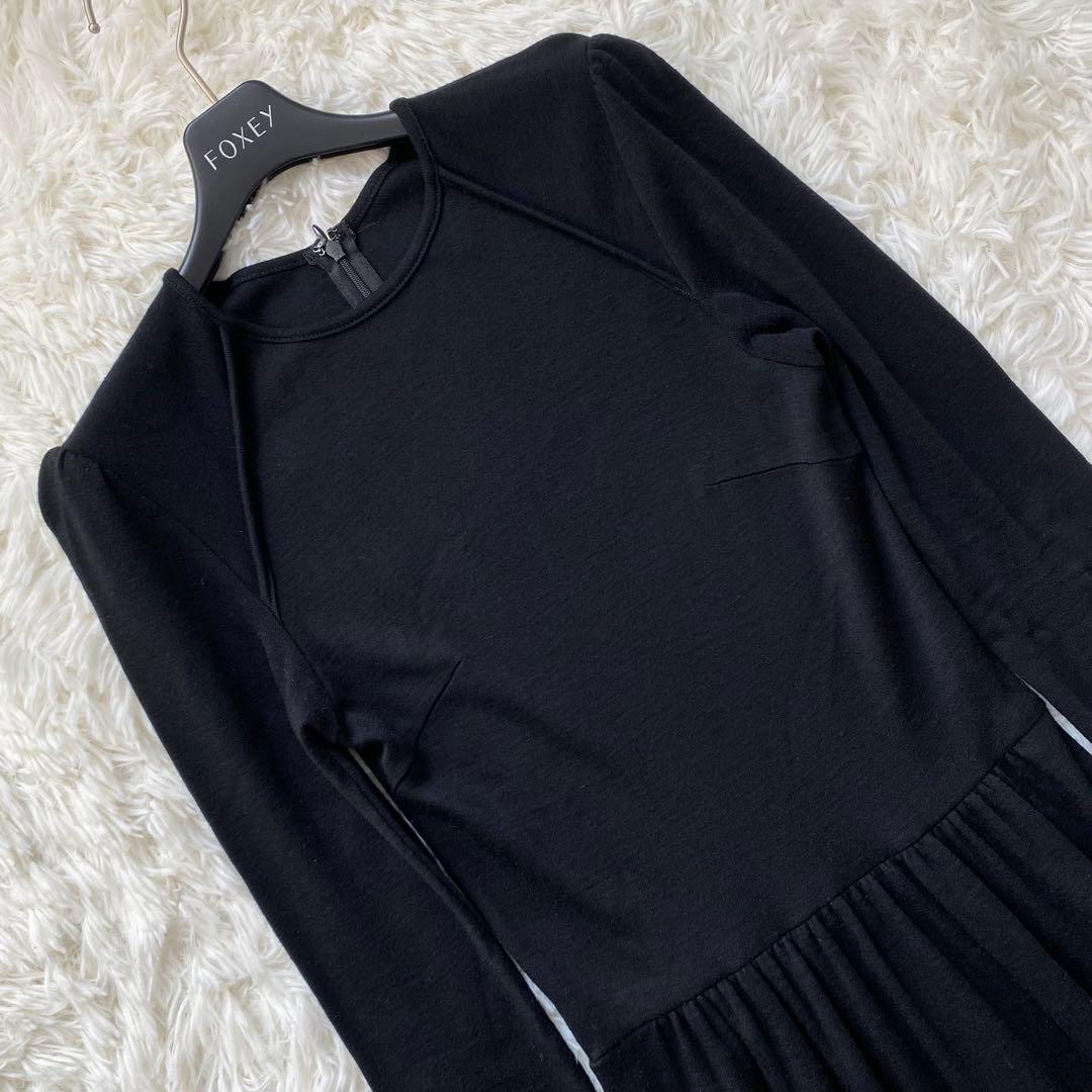 ボーダーズアットバルコニー　マキシワンピース　ウール　エルボーパッチ　ギャザー