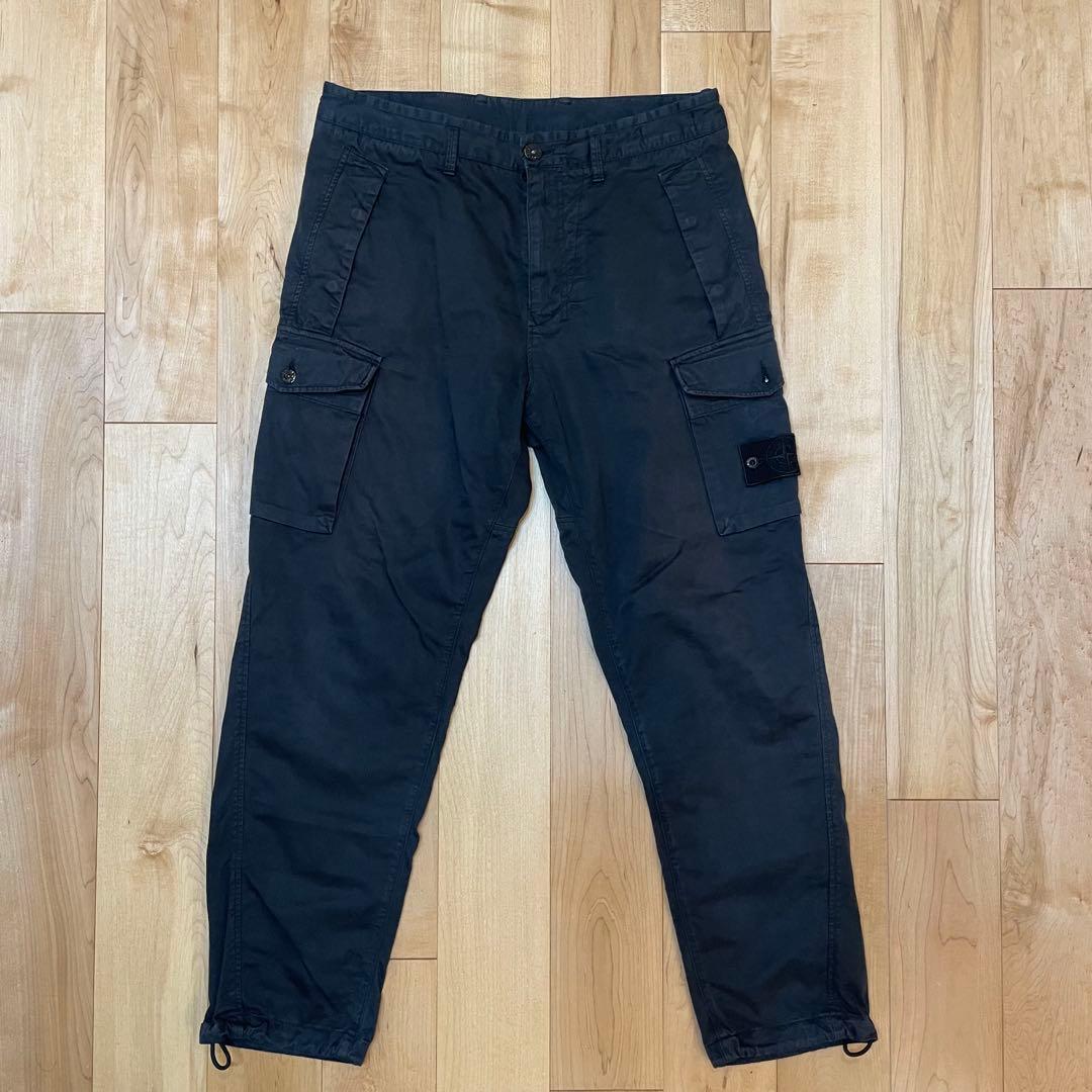 STONE  ブラックカーゴパンツ W32 ウォッシュ加工