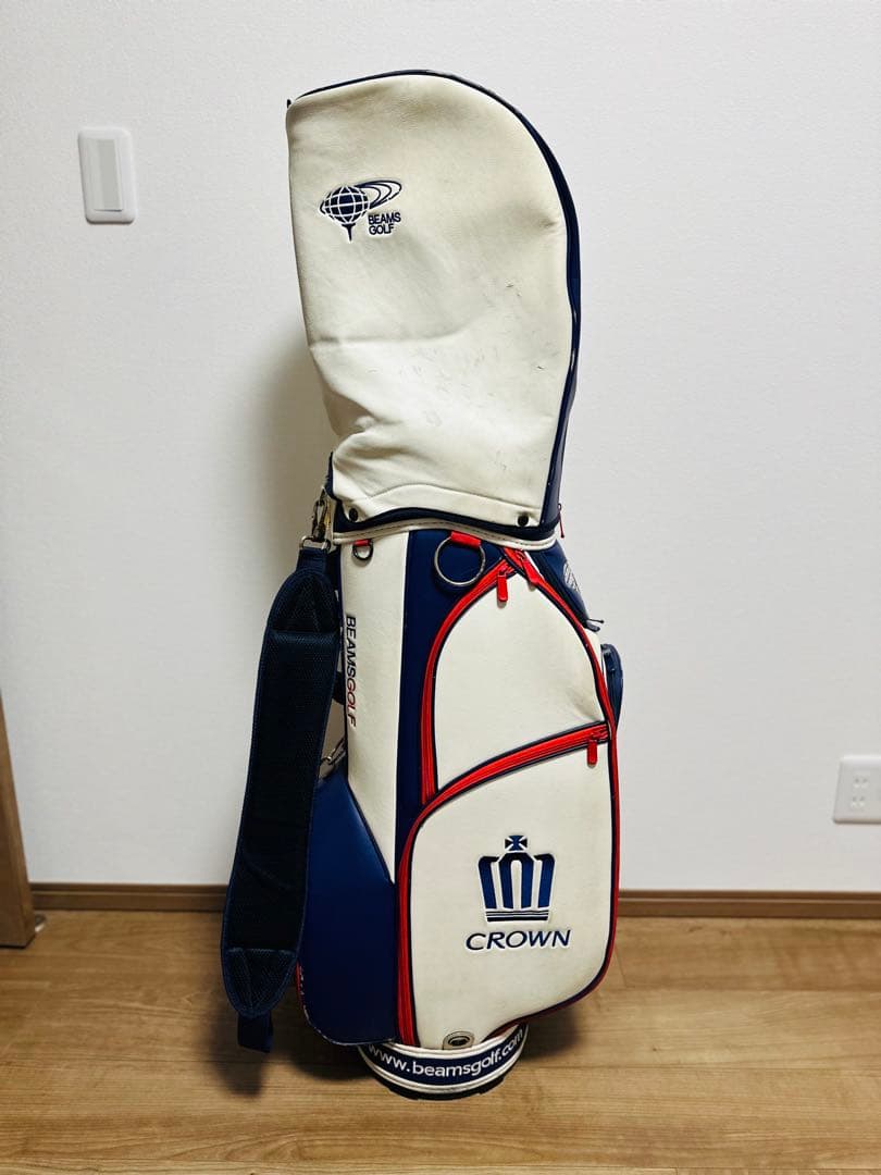 BEAMS GOLF キャディバッグ ホワイト/ネイビー/レッド