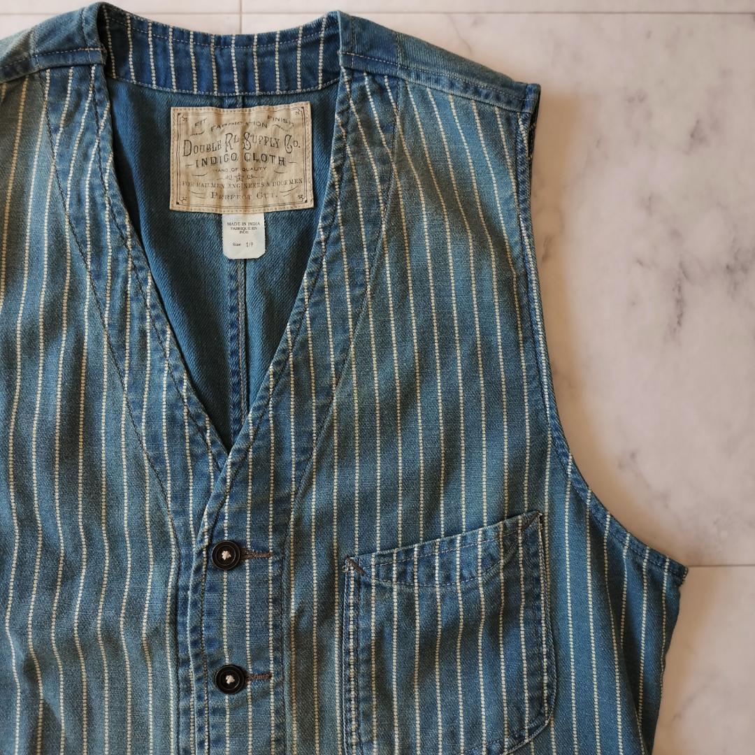 RRL ウォバッシュベスト S ストライプ インディゴツイル ワークベスト ジレ