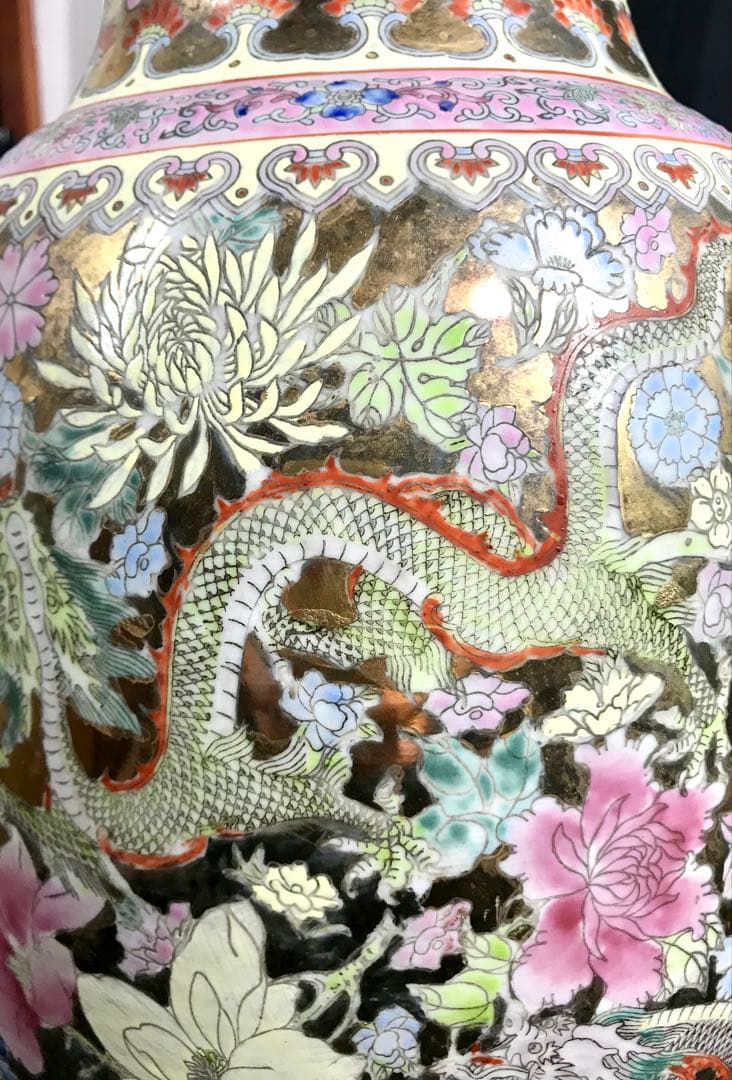 よ*う様 中国古玩 景徳鎮製 粉彩 九龍百花 大花瓶 磁器 高さ約60cm