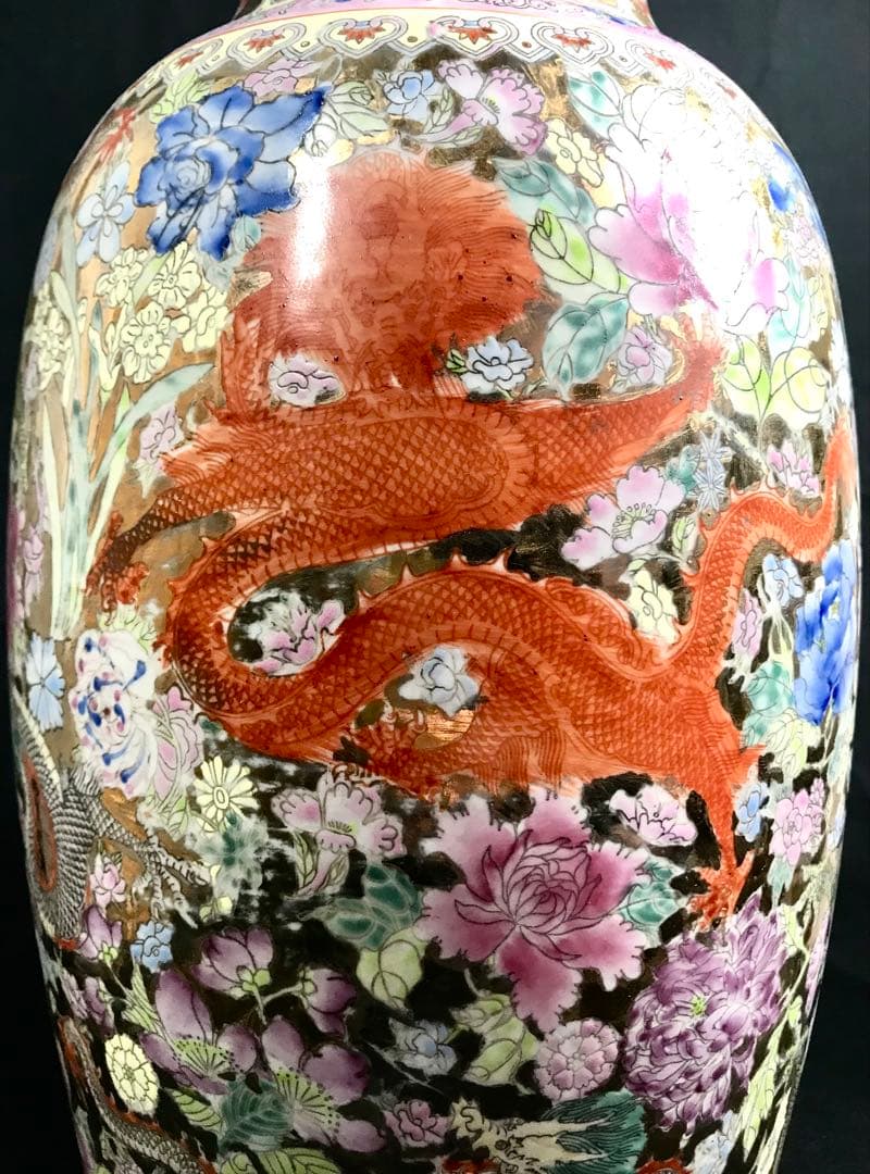 よ*う様 中国古玩 景徳鎮製 粉彩 九龍百花 大花瓶 磁器 高さ約60cm