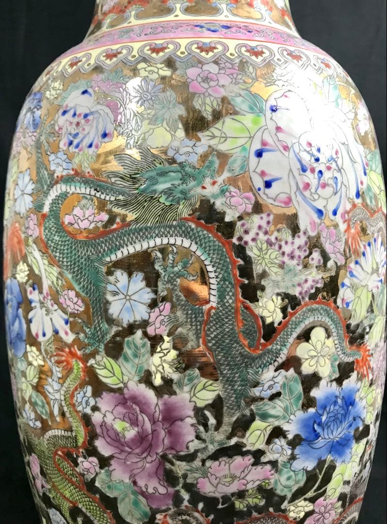 よ*う様 中国古玩 景徳鎮製 粉彩 九龍百花 大花瓶 磁器 高さ約60cm