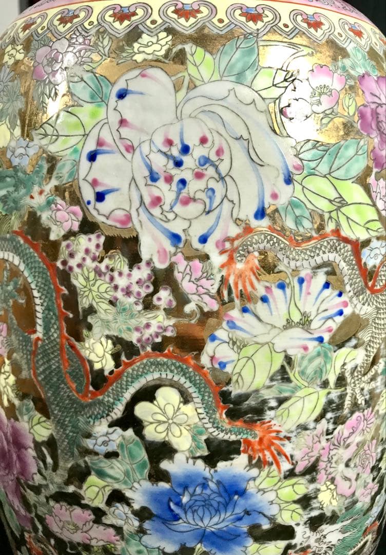 よ*う様 中国古玩 景徳鎮製 粉彩 九龍百花 大花瓶 磁器 高さ約60cm