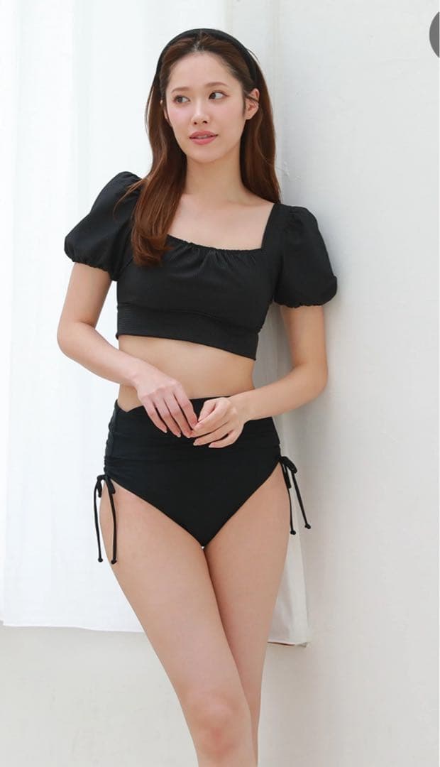 【美品】PEAK&PINE バックリボンパフスリーブワンピ見えビキニ 9M