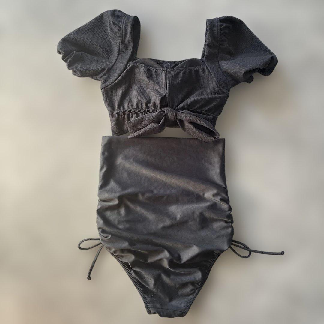 【美品】PEAK&PINE バックリボンパフスリーブワンピ見えビキニ 9M