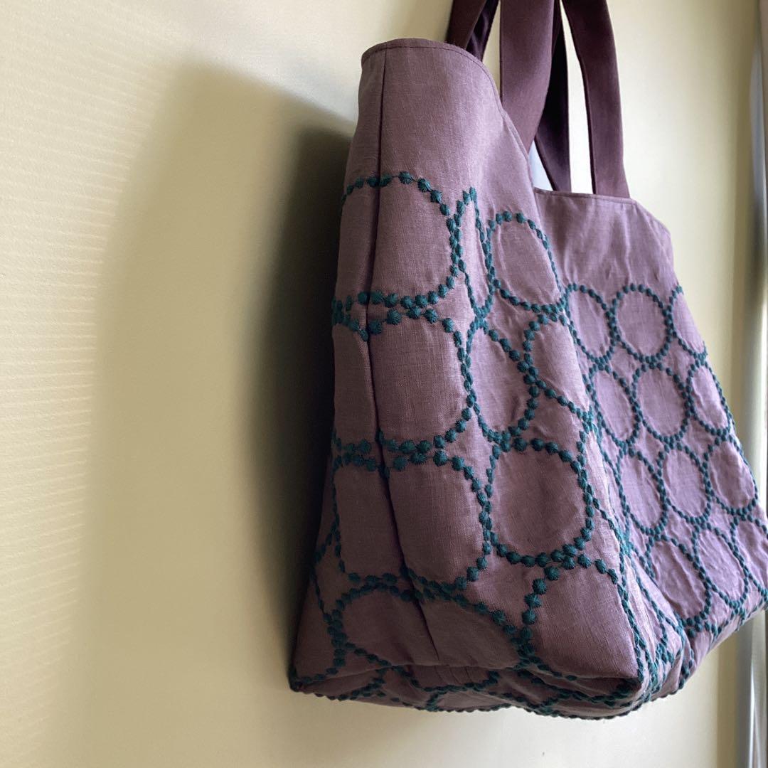 ミナペルホネンタンバリンbordeaux両面でトートバッグハンドメイド