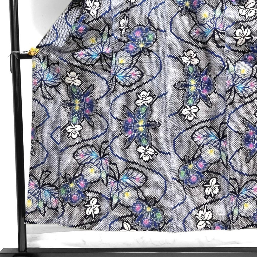 浴衣　花模様　ぼかし染め　流水　鹿の子　総絞り風　着物　074a d