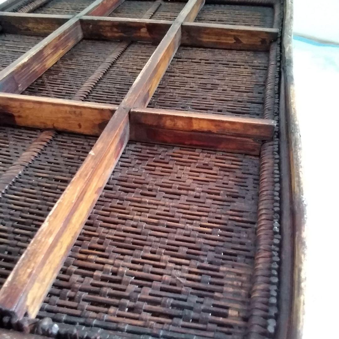 年代不明！両取手付き竹かご！籐籠 竹籠 竹細工 竹編みカゴ 小物入れ！経年美品！