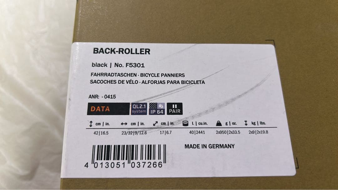 新品片方のみORTLIEB Back Roller Classic Ql2.1