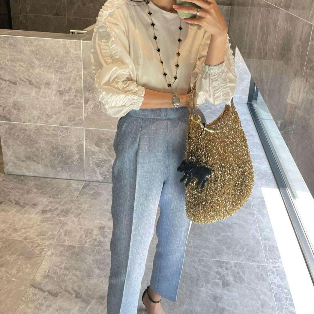 美品アンテプリマワイヤーバッグラウンド縦型シルバーゴールドショルダーチェーン付