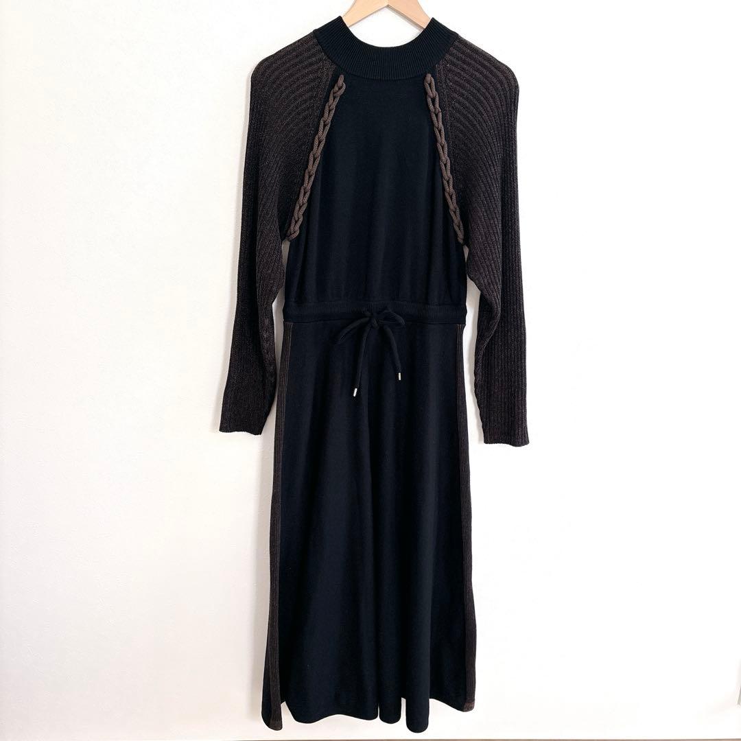 PAMEO POSE Chain Line Knit Dress ロング 黒