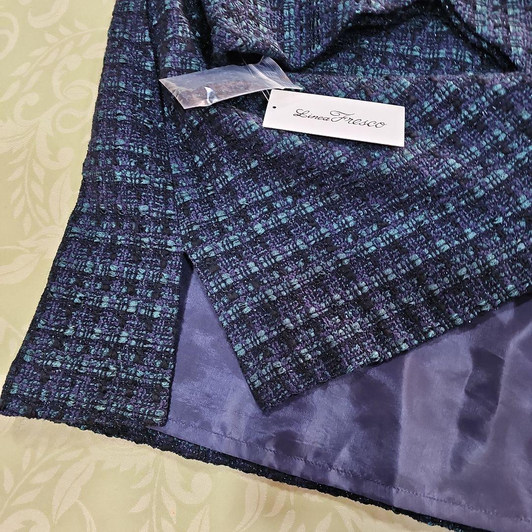 リネアフレスコのダークブルー ツイード風 七分袖チュニック