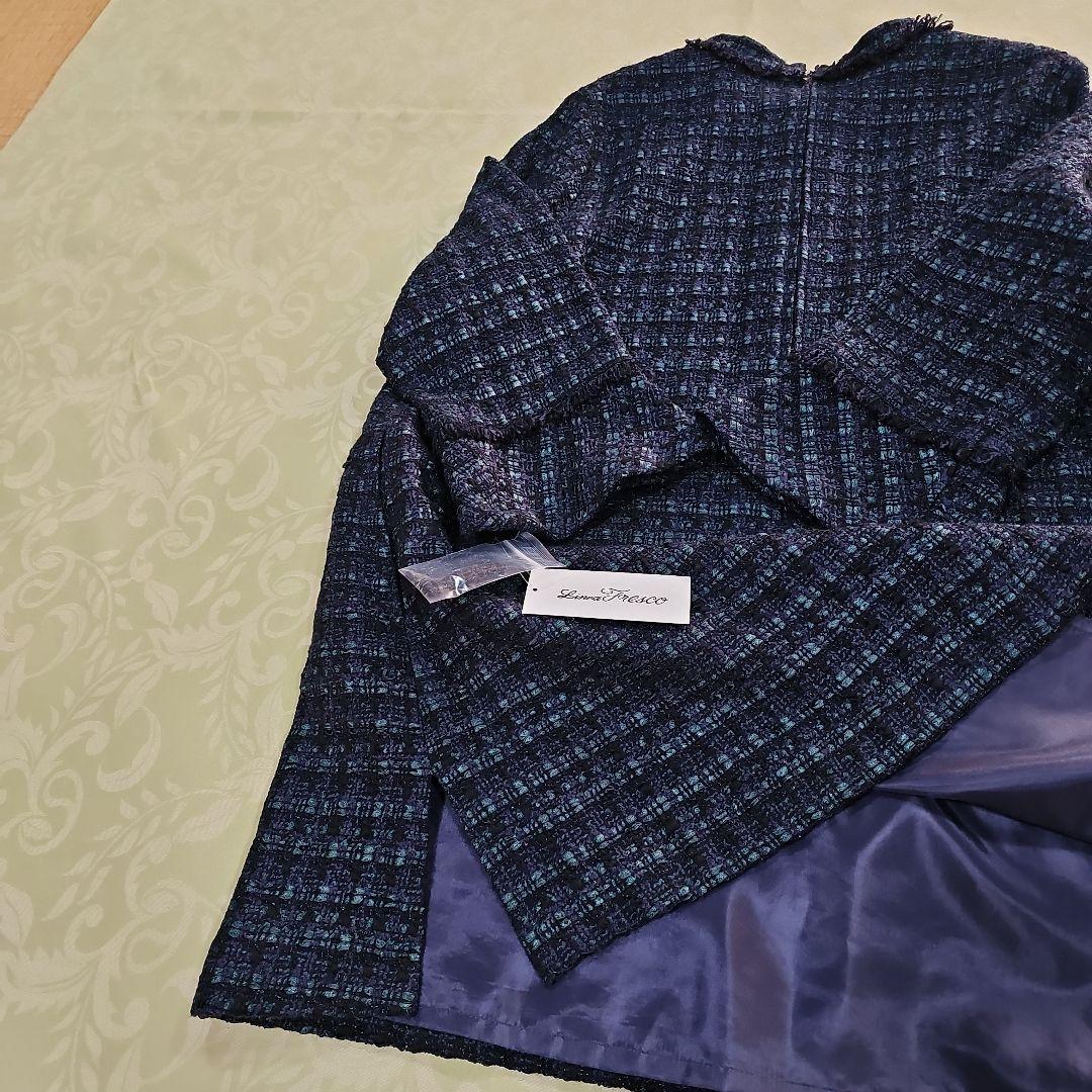 リネアフレスコのダークブルー ツイード風 七分袖チュニック