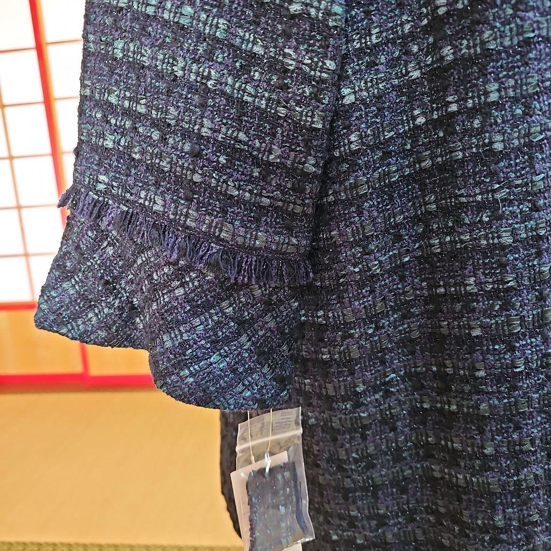 リネアフレスコのダークブルー ツイード風 七分袖チュニック