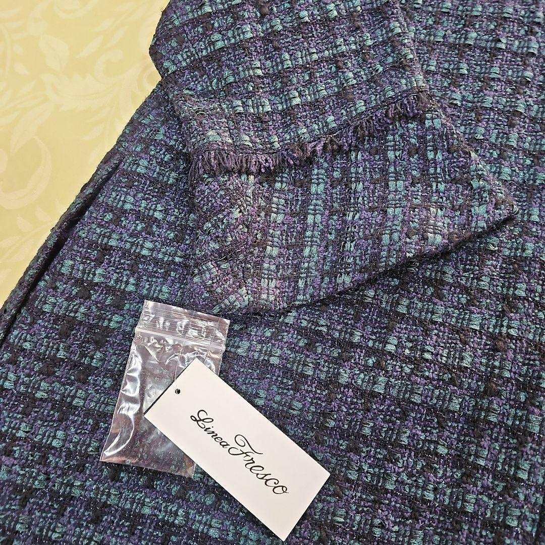 リネアフレスコのダークブルー ツイード風 七分袖チュニック