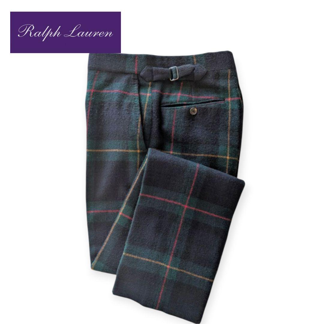 RALPH LAUREN PURPLE LABEL カシミヤチェックスラックス