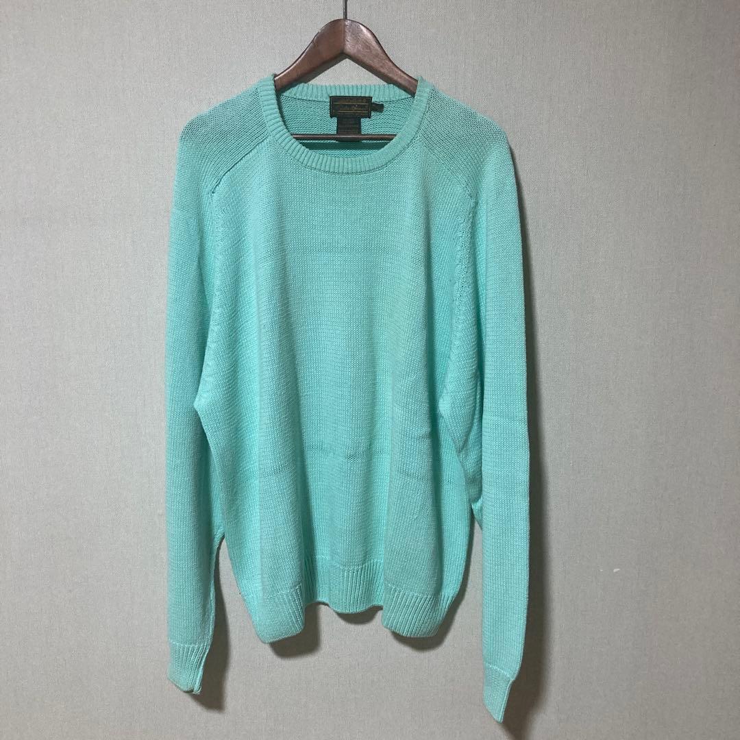 希少 80s エディーバウアー 黒タグ コットンニット XL ティファニーブルー