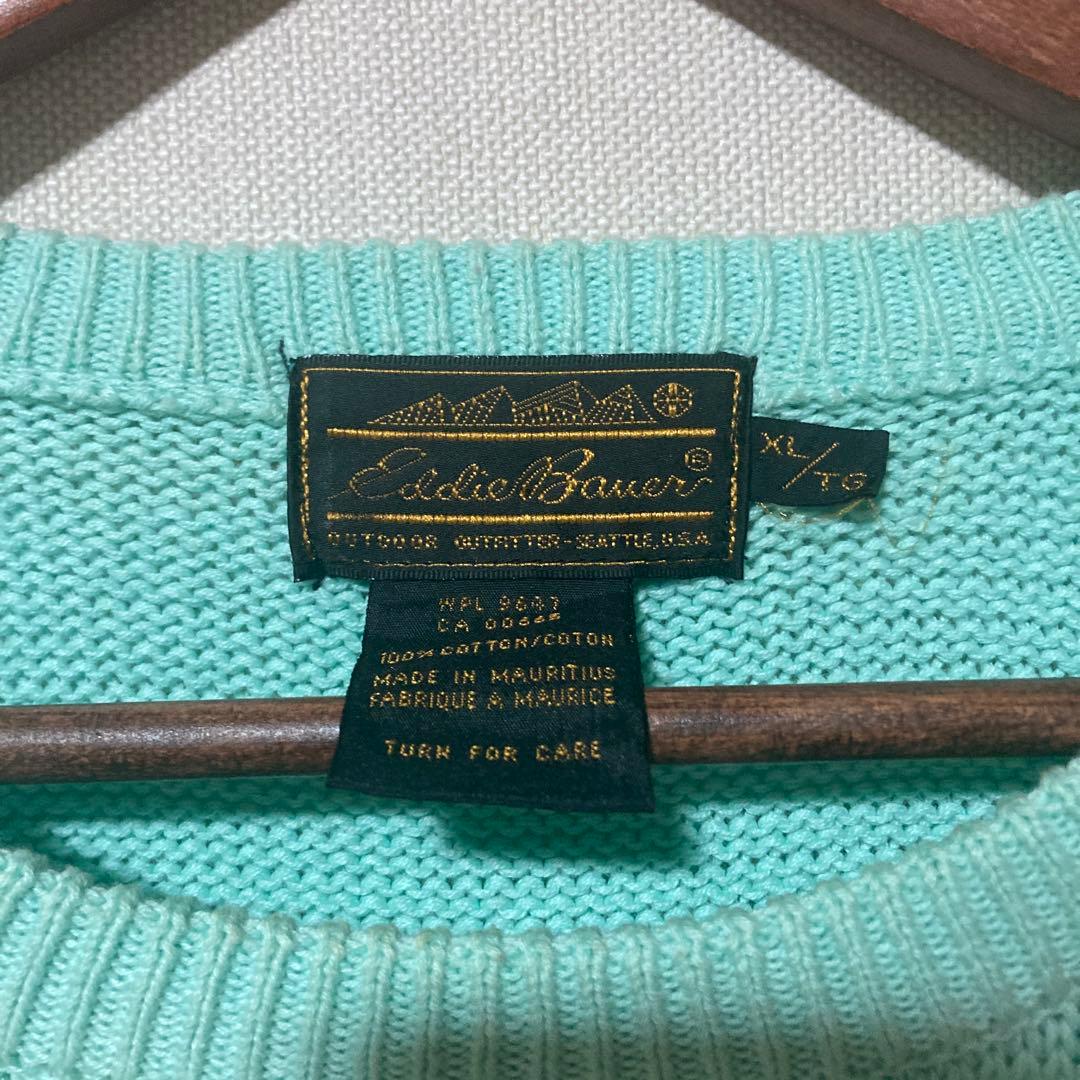 希少 80s エディーバウアー 黒タグ コットンニット XL ティファニーブルー