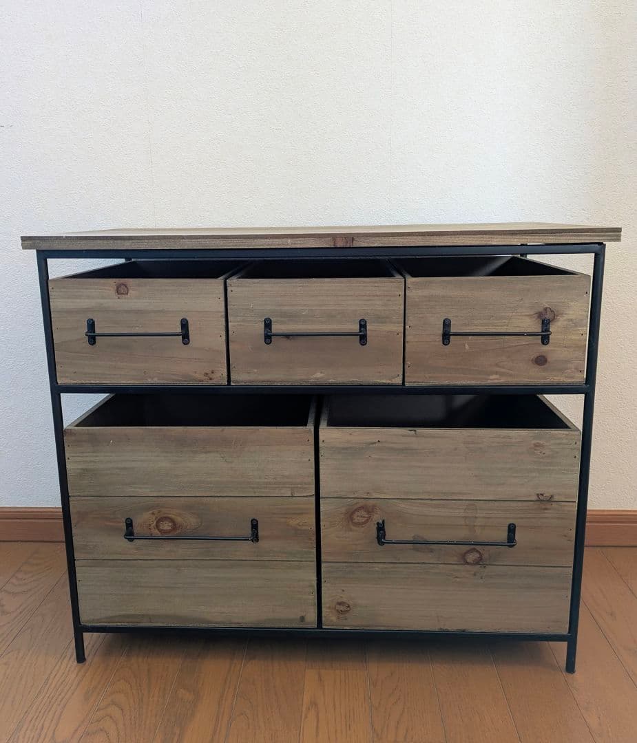 木製 アイアンウッド5ドロワーマルチラック 収納棚 ウッドキャビネット