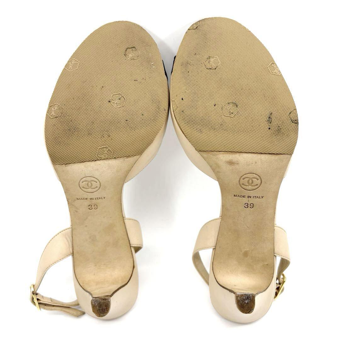 【約24.5cm】シャネル リボンサンダル バックストラップ ココマーク5Q3