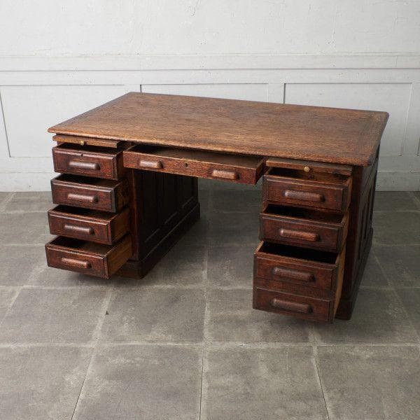 37441★英国 アンティーク 両袖 デスク オーク 書斎 机 クラシック