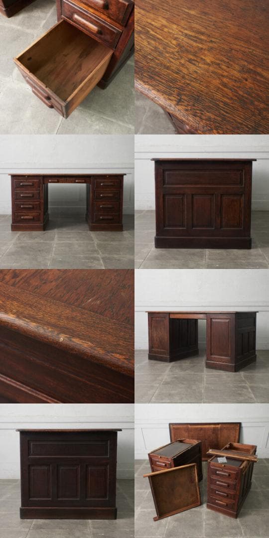 37441★英国 アンティーク 両袖 デスク オーク 書斎 机 クラシック