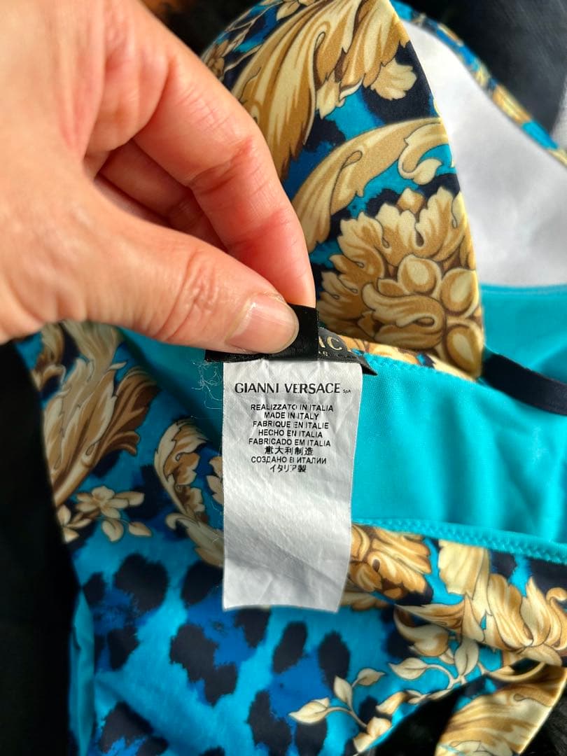 Gianni Versace ヴェルサーチ青と金の花柄　ビキニ　美品　XS/S