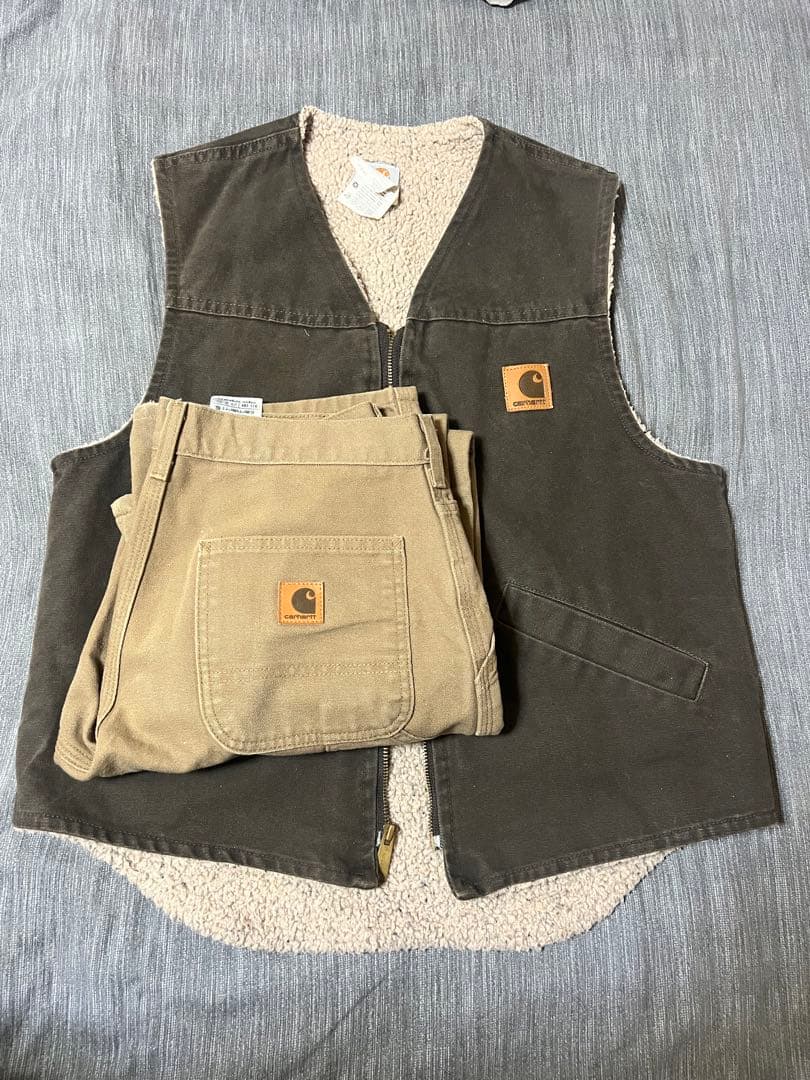 Carhartt メンズ ダウンベスト & ダンガリーパンツ セット