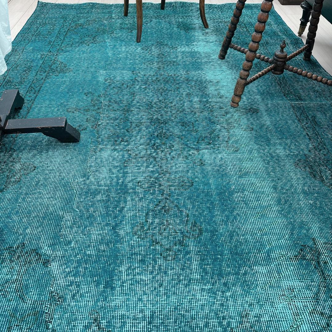 トルコヴィンテージラグ A82 大判 ダークターコイズブルー オーバーダイラグ