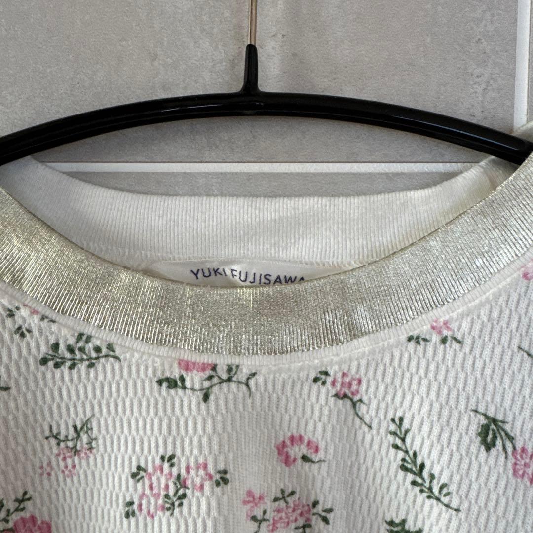 YUKI FUJISAWA サーマル　長袖　フラワープリント 箔プリント