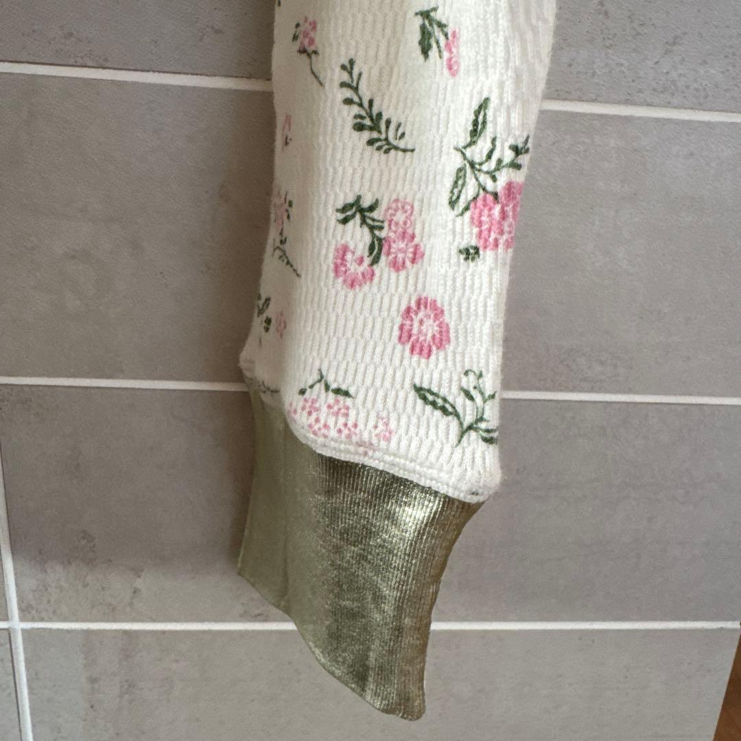 YUKI FUJISAWA サーマル　長袖　フラワープリント 箔プリント