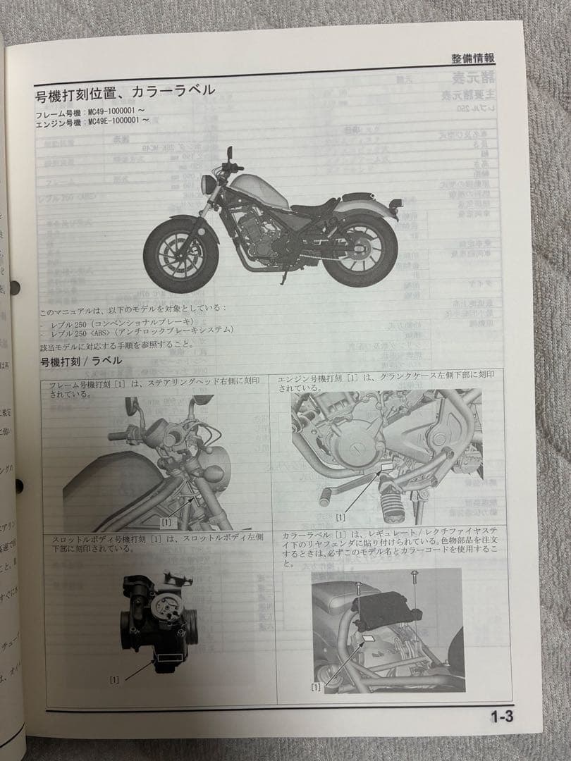 HONDA レブル250 MC49 サービスマニュアル パーツリスト