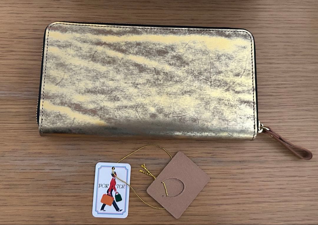 新品ポーターゴールドレザー長財布 ポーチ付き